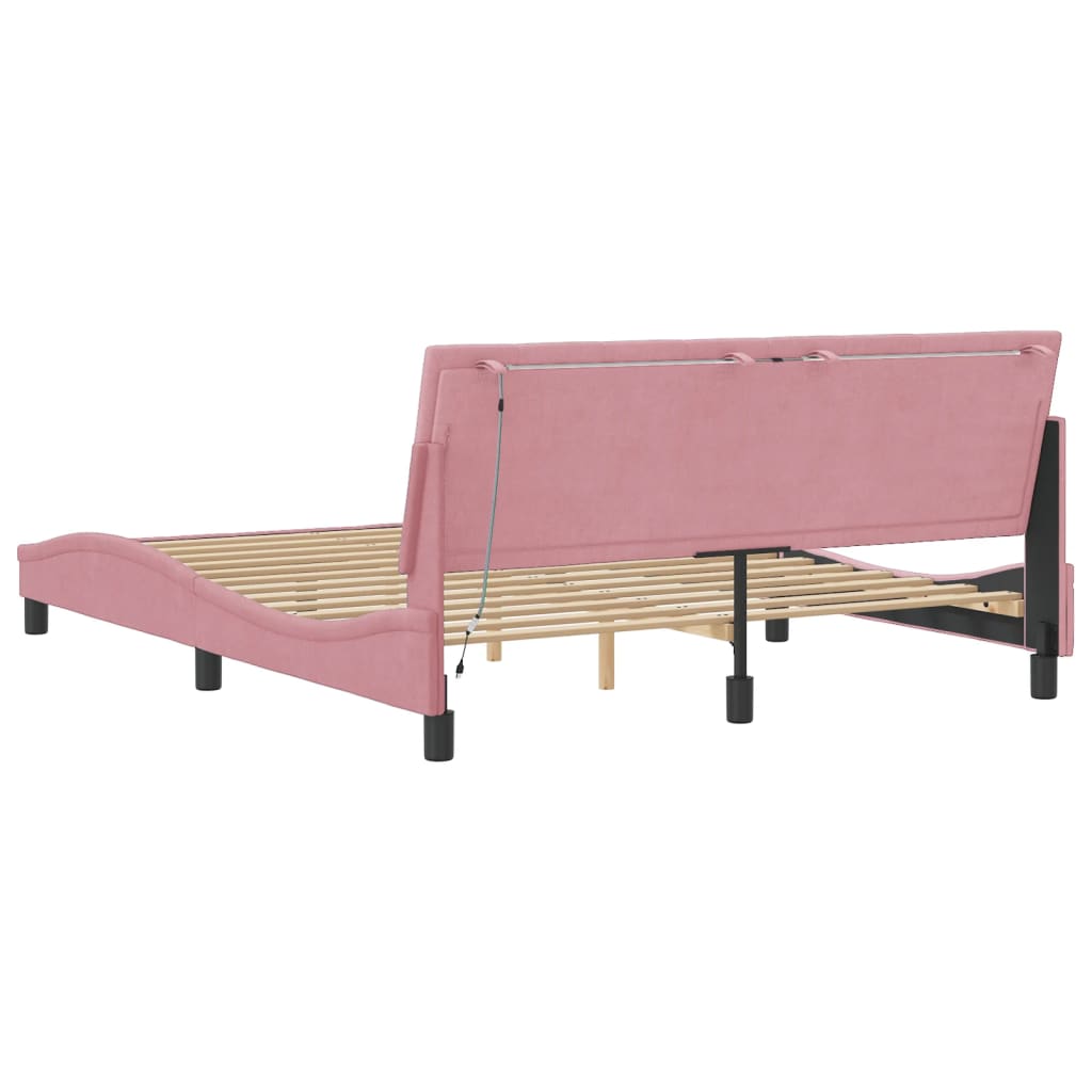 Cadre de lit avec LED sans matelas Hanko rose 160x200 cm velours - XIOS