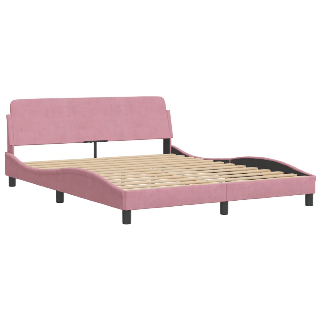 Cadre de lit avec LED sans matelas Hanko rose 160x200 cm velours - XIOS