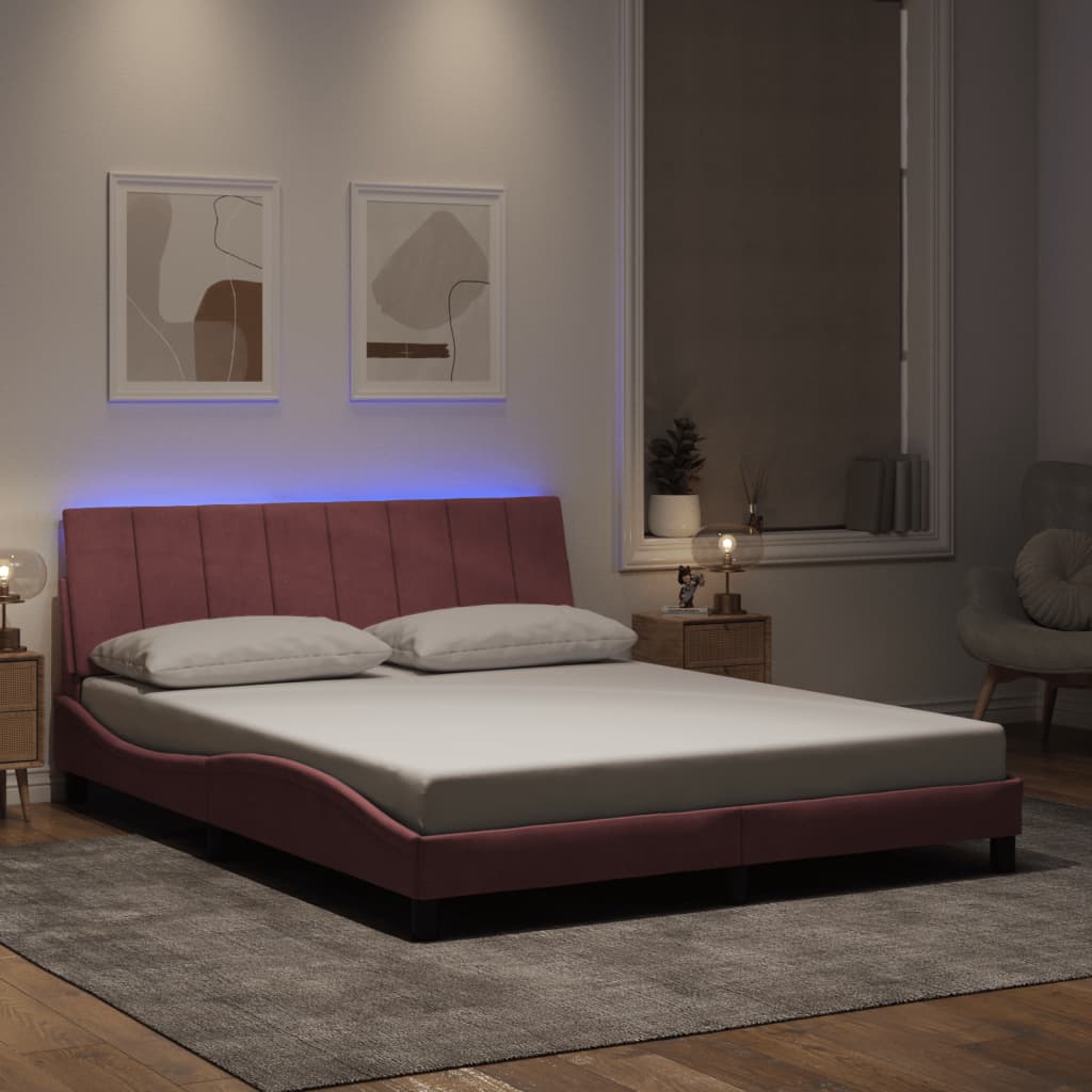 Cadre de lit avec LED sans matelas Hanko rose 160x200 cm velours - XIOS