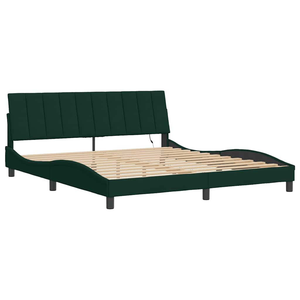 Cadre de lit avec LED sans matelas Hanko vert foncé 180x200 cm velours - XIOS