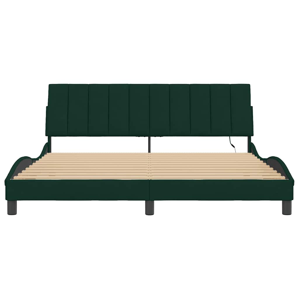 Cadre de lit avec LED sans matelas Hanko vert foncé 180x200 cm velours - XIOS