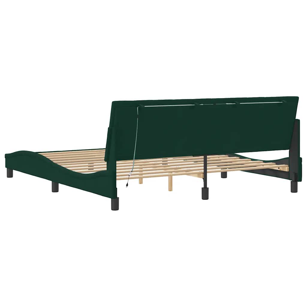 Cadre de lit avec LED sans matelas Hanko vert foncé 180x200 cm velours - XIOS