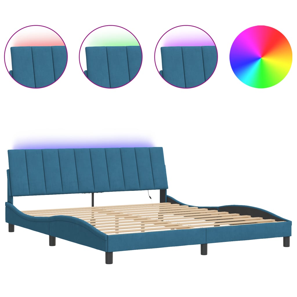 Cadre de lit avec LED sans matelas bleu 180x200 cm velours - XIOS