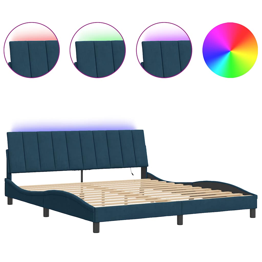Cadre de lit avec LED sans matelas Hanko bleu 180x200 cm velours