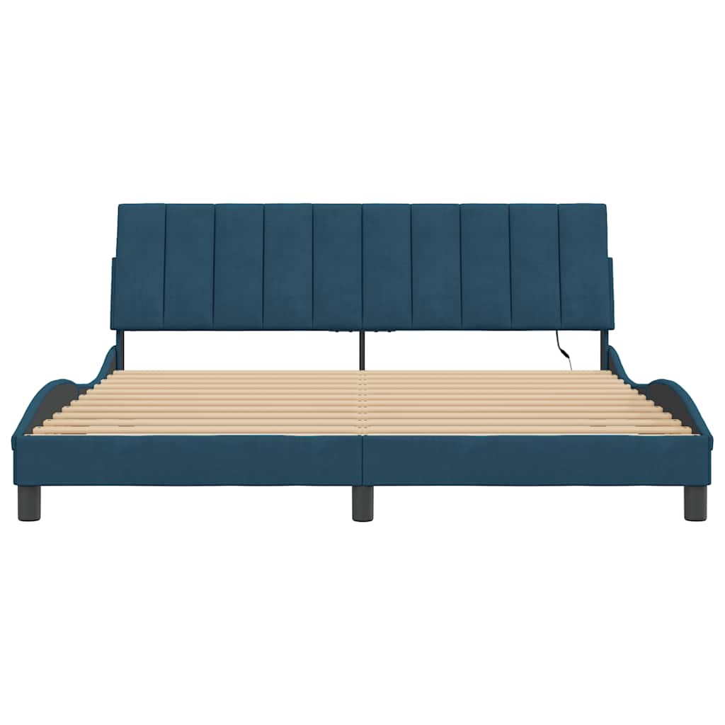Cadre de lit avec LED sans matelas Hanko bleu 180x200 cm velours