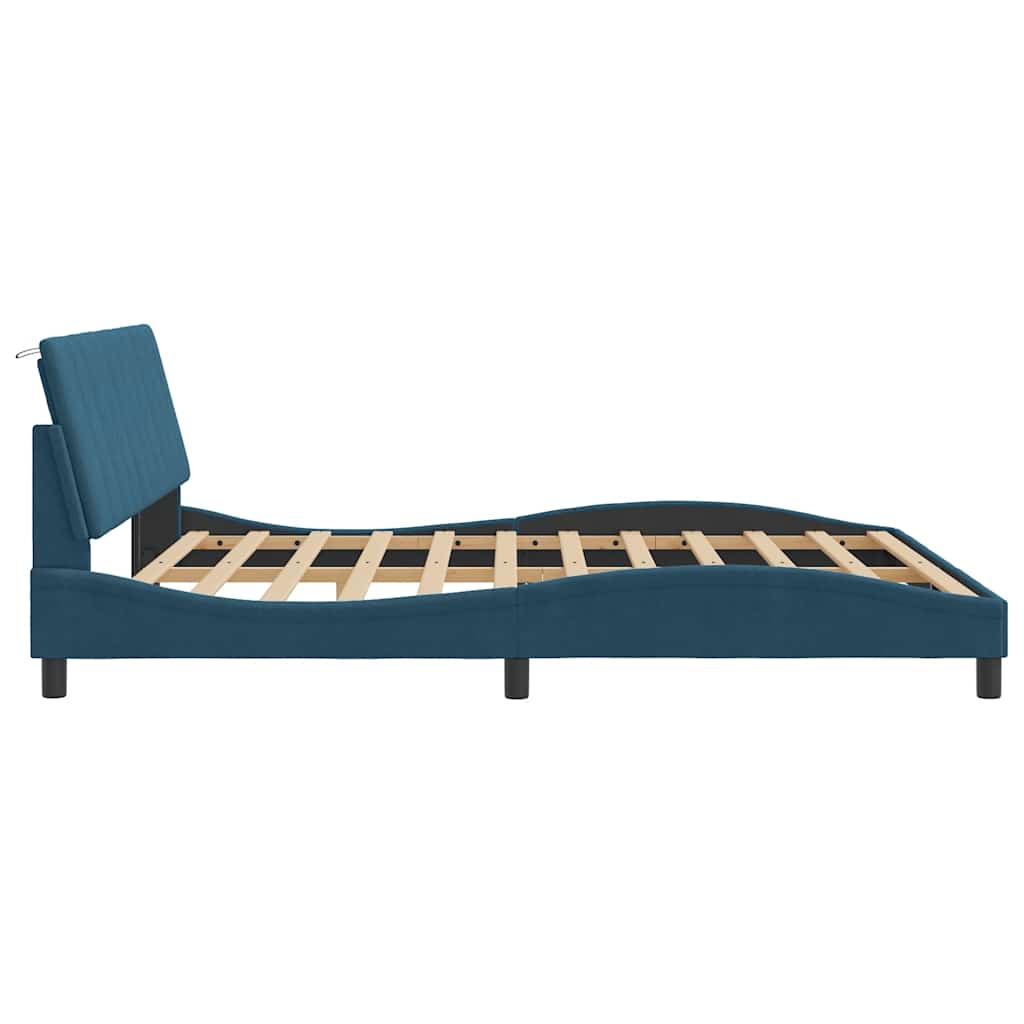 Cadre de lit avec LED sans matelas Hanko bleu 180x200 cm velours