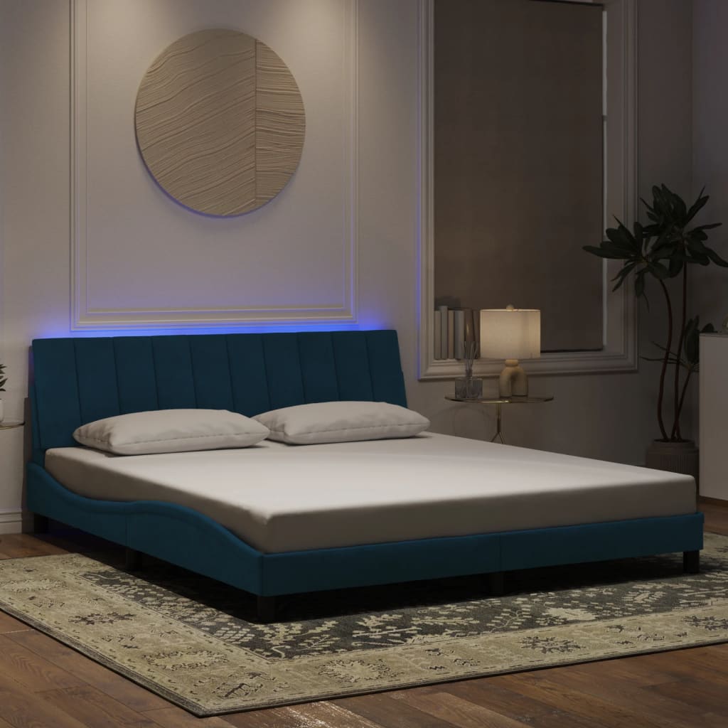 Cadre de lit avec LED sans matelas bleu 180x200 cm velours - XIOS