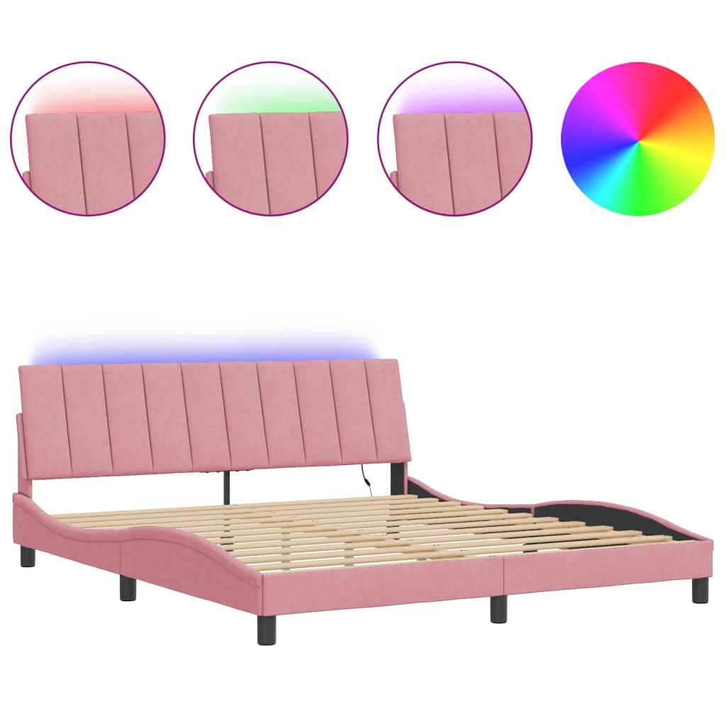 Cadre de lit avec LED sans matelas rose 180x200 cm velours - XIOS