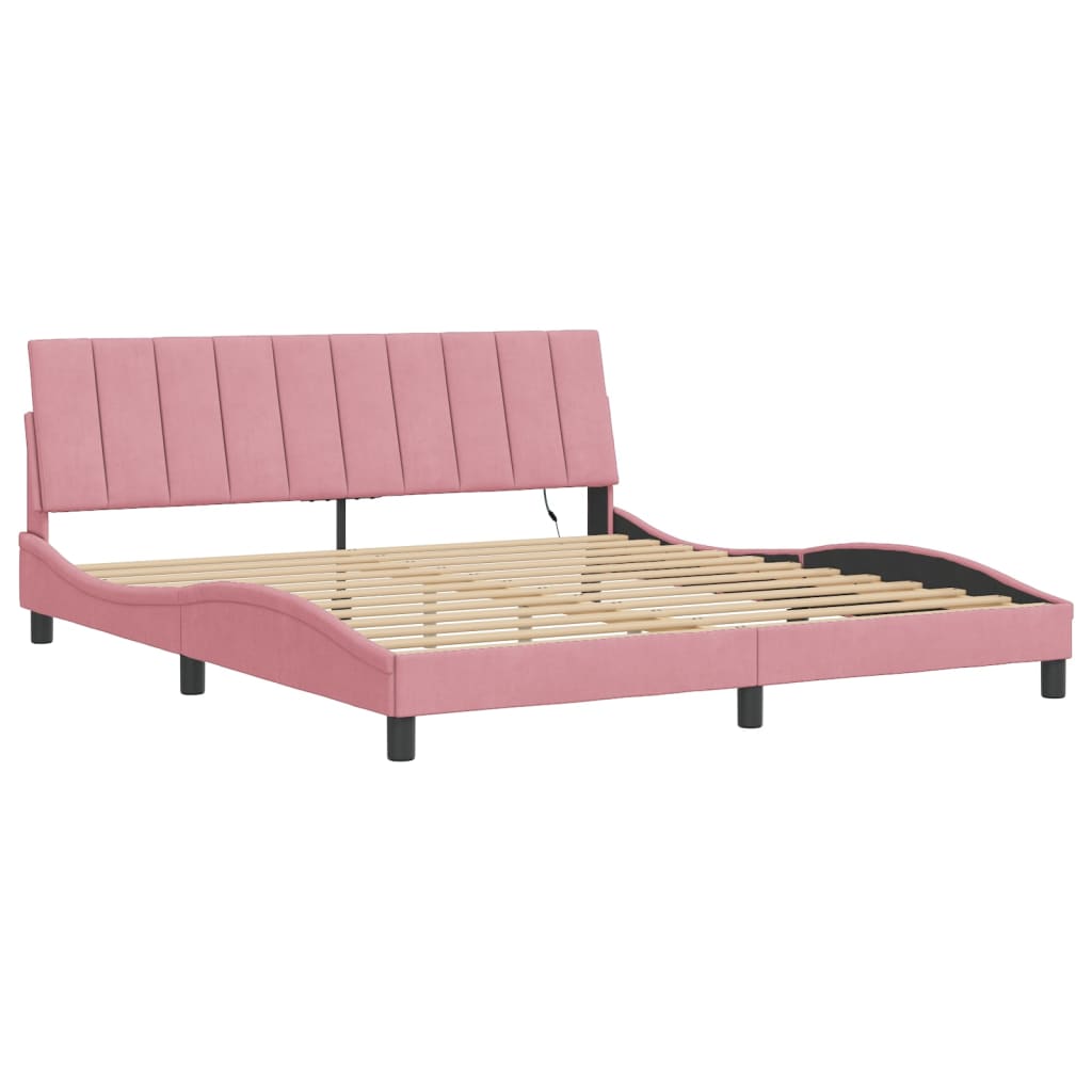 Cadre de lit avec LED sans matelas rose 180x200 cm velours - XIOS