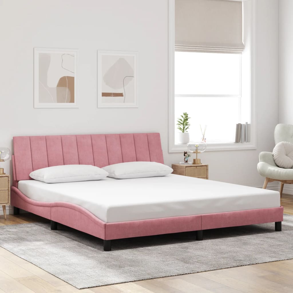 Cadre de lit avec LED sans matelas rose 180x200 cm velours - XIOS