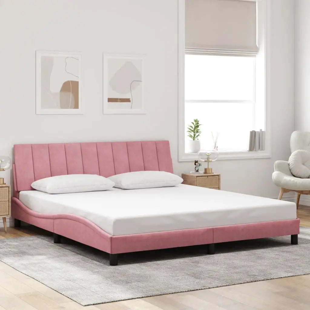 Cadre de lit avec LED sans matelas Hanko rose 180x200 cm velours - XIOS