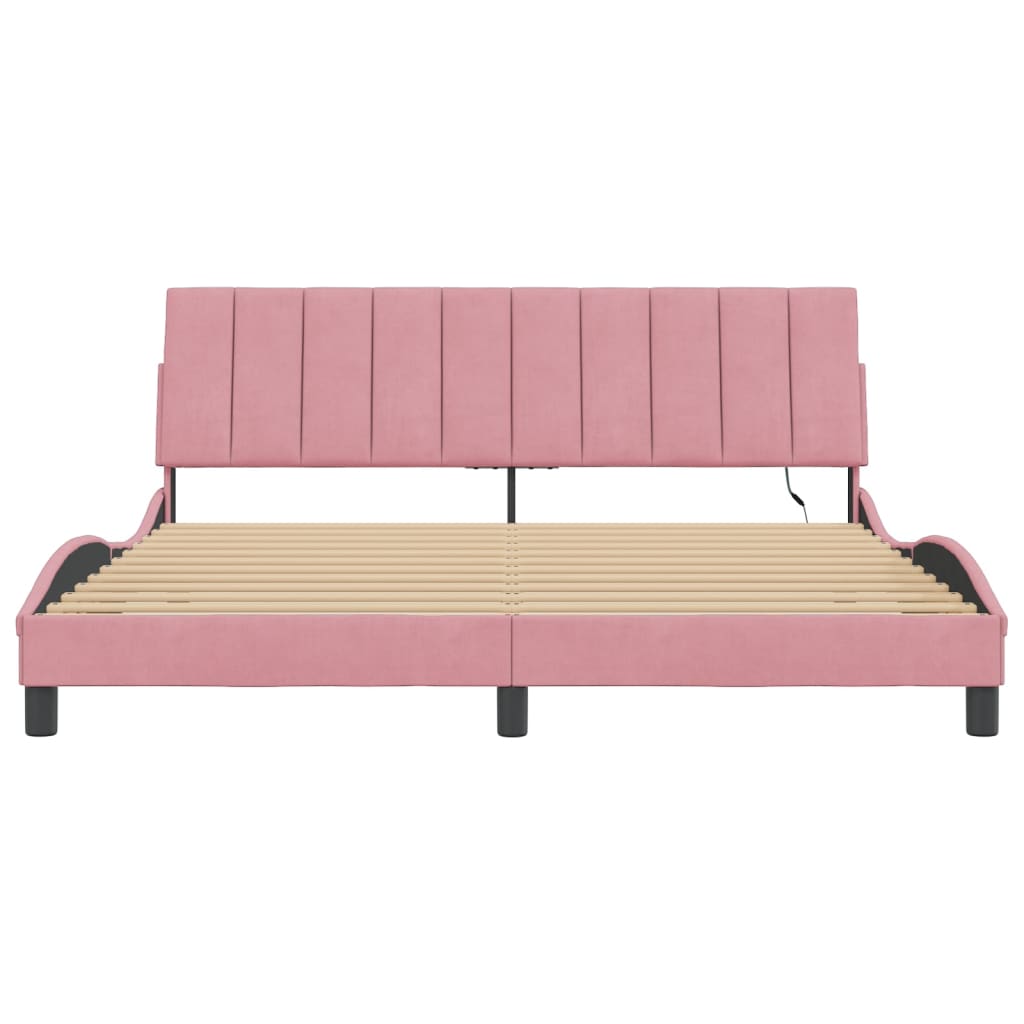Cadre de lit avec LED sans matelas rose 180x200 cm velours - XIOS