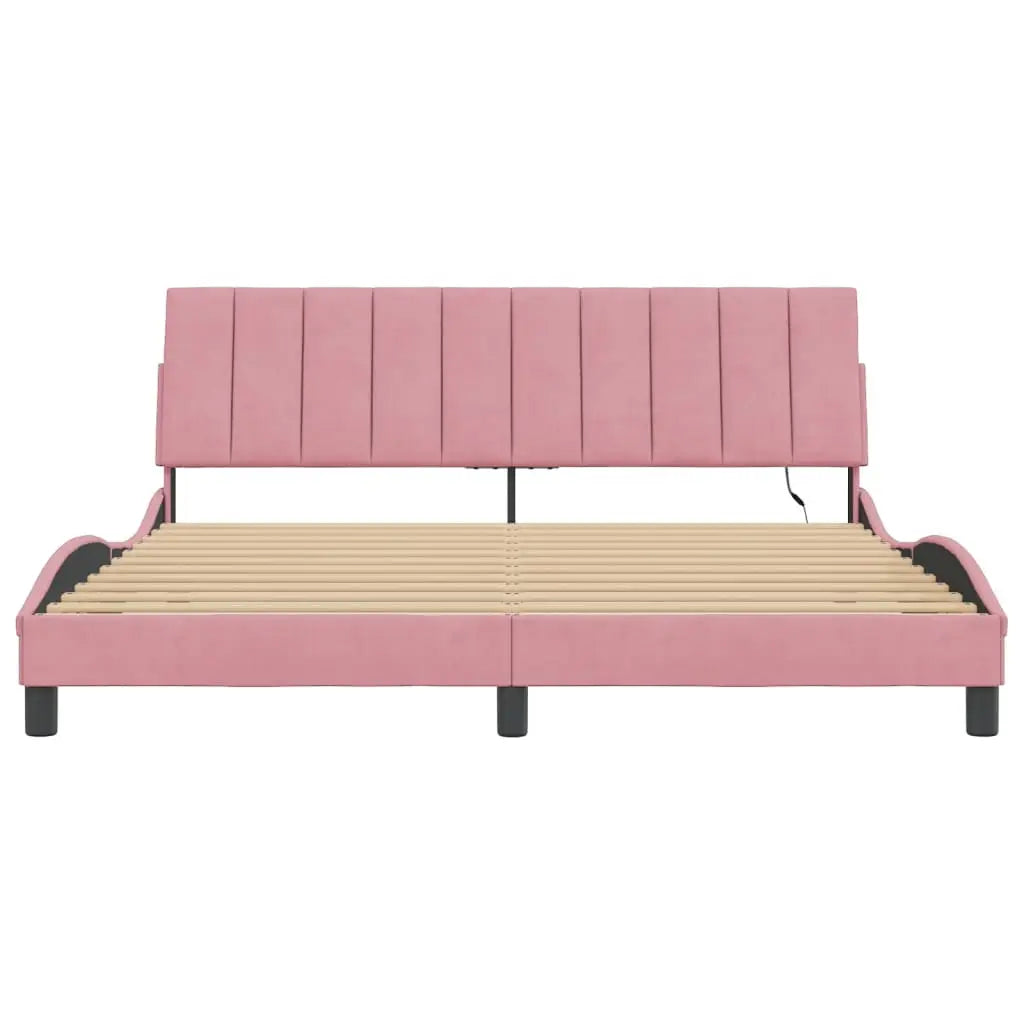 Cadre de lit avec LED sans matelas Hanko rose 180x200 cm velours - XIOS