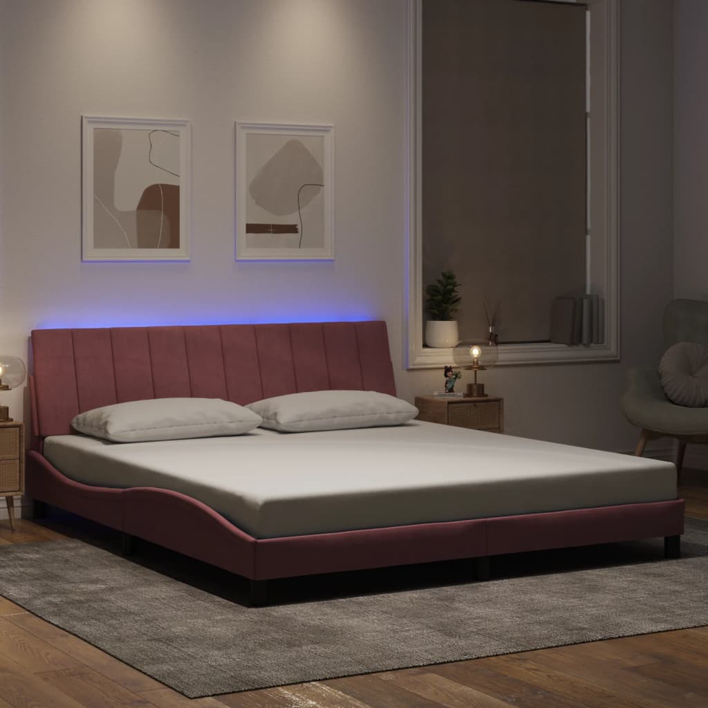 Cadre de lit avec LED sans matelas rose 180x200 cm velours - XIOS