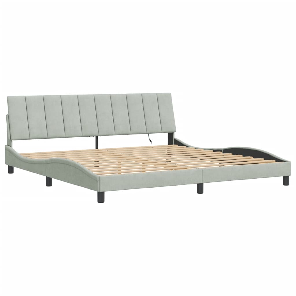 Cadre de lit avec LED sans matelas Hanko gris clair 200x200 cm velours - XIOS