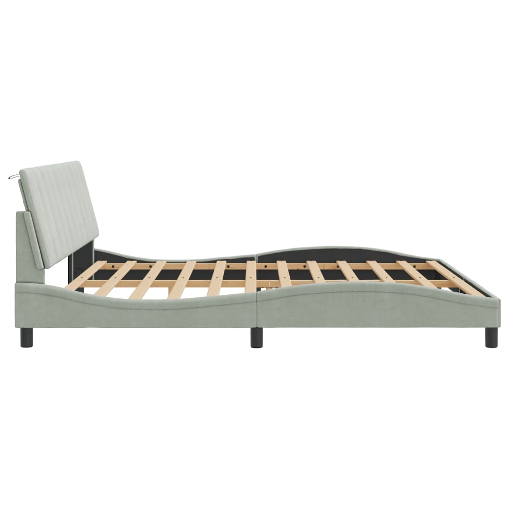 Cadre de lit avec LED sans matelas Hanko gris clair 200x200 cm velours - XIOS