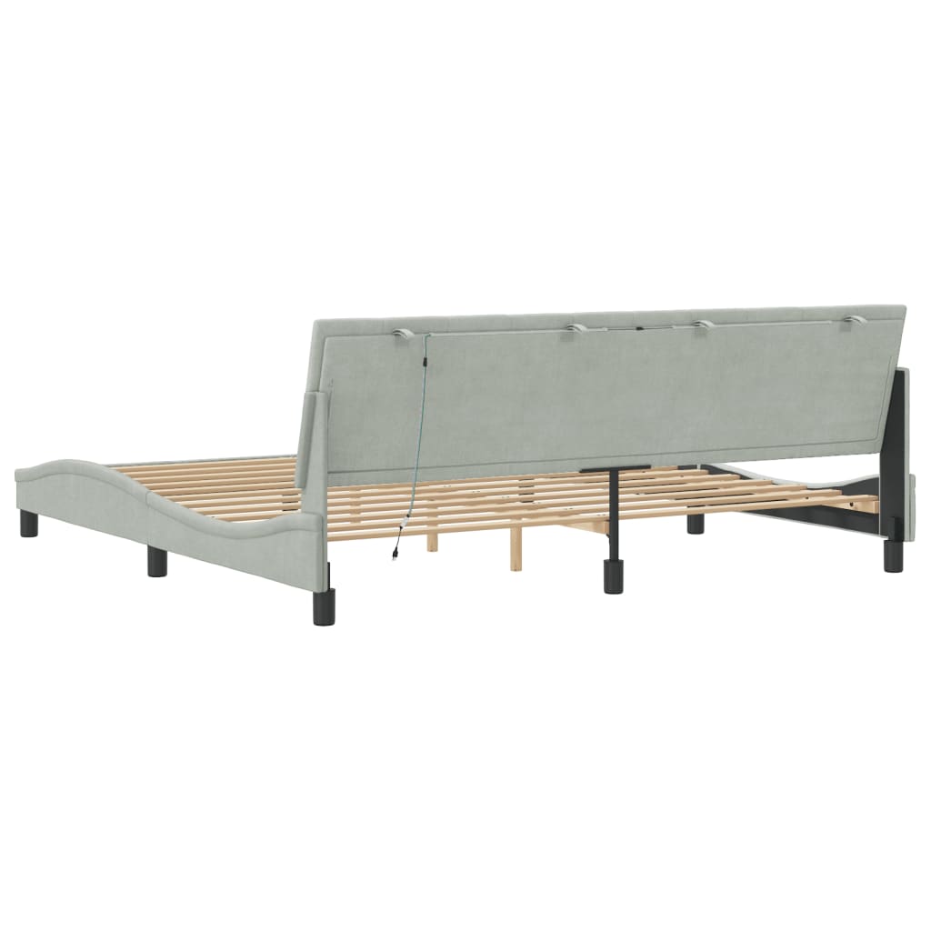 Cadre de lit avec LED sans matelas Hanko gris clair 200x200 cm velours - XIOS