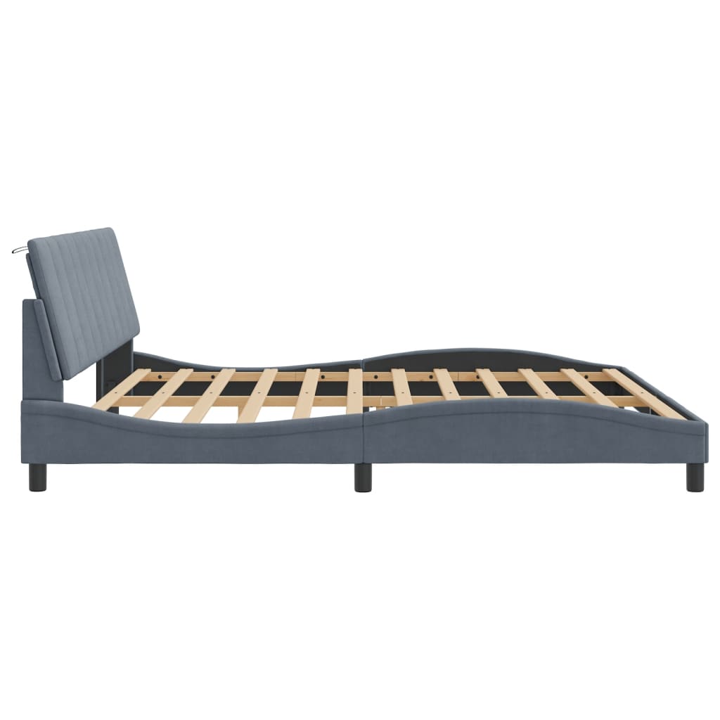 Cadre de lit avec LED sans matelas Hanko gris foncé 200x200 cm velours - XIOS