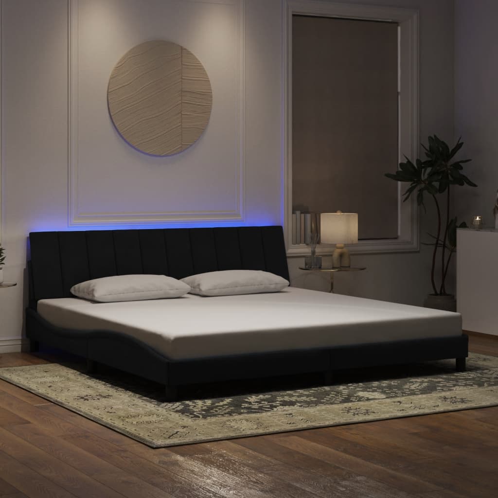 Cadre de lit avec LED sans matelas Hanko noir 200x200 cm velours - XIOS