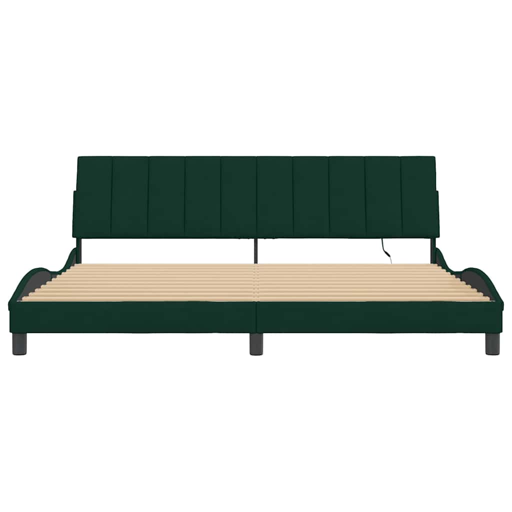 Cadre de lit avec LED sans matelas Hanko vert foncé 200x200 cm velours - XIOS