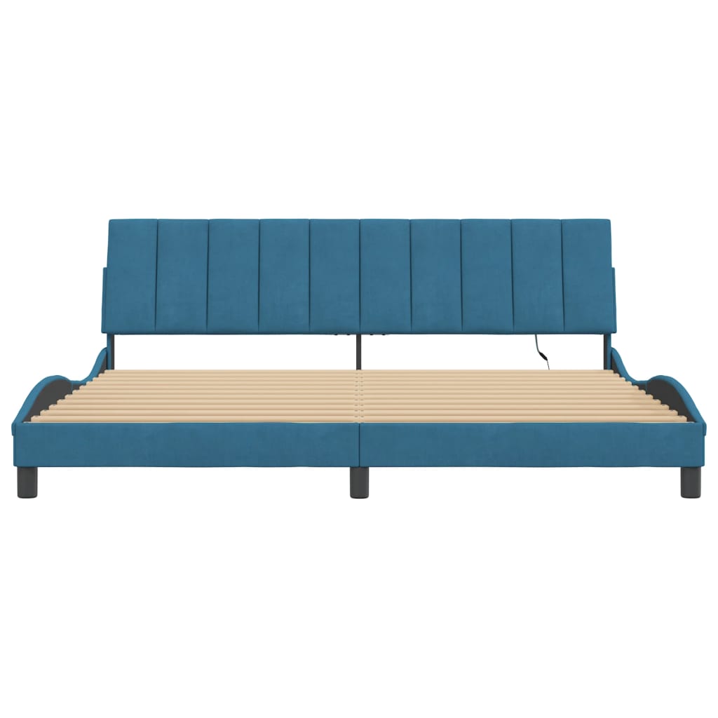 Cadre de lit avec LED sans matelas Hanko bleu 200x200 cm velours - XIOS