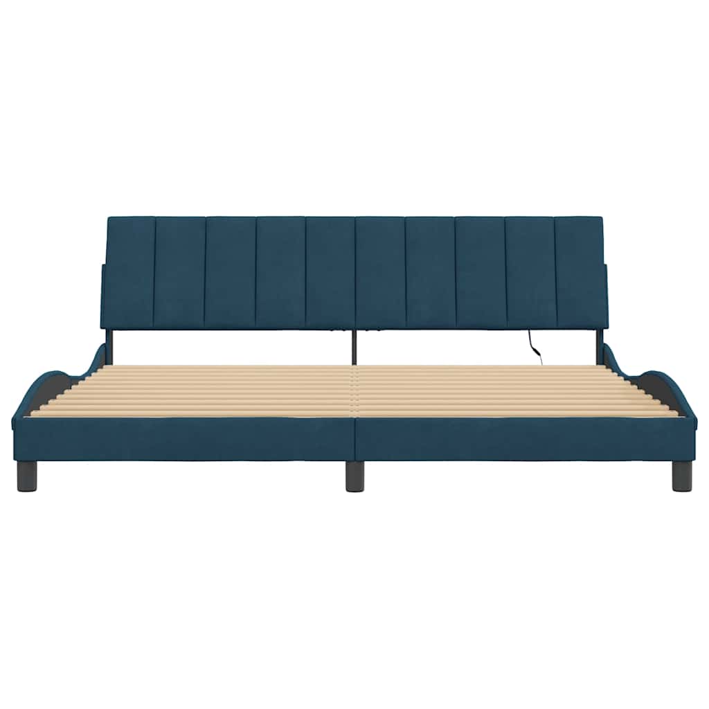 Cadre de lit avec LED sans matelas Hanko bleu 200x200 cm velours - XIOS