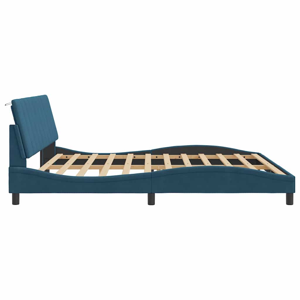 Cadre de lit avec LED sans matelas Hanko bleu 200x200 cm velours - XIOS