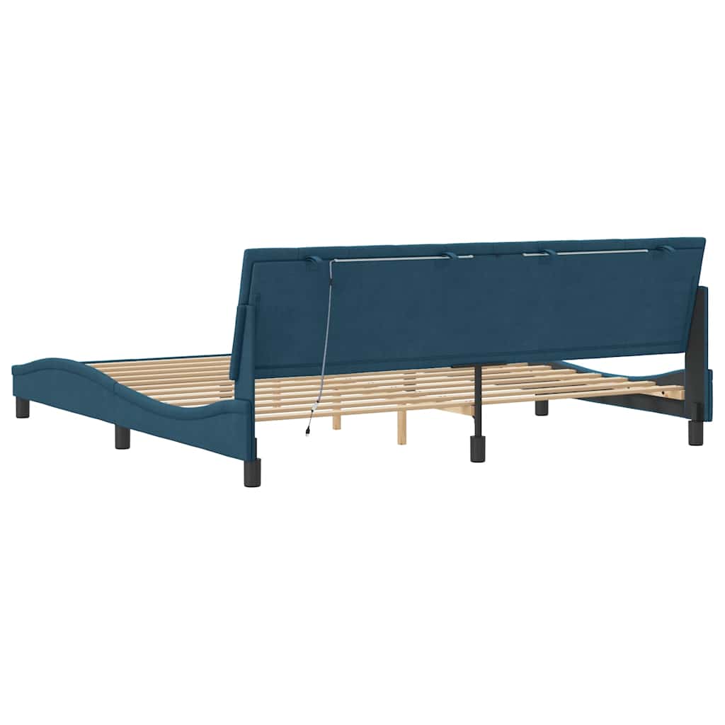 Cadre de lit avec LED sans matelas Hanko bleu 200x200 cm velours - XIOS