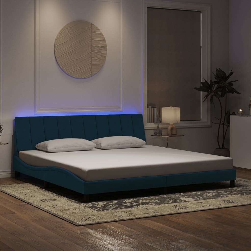Cadre de lit avec LED sans matelas Hanko bleu 200x200 cm velours - XIOS