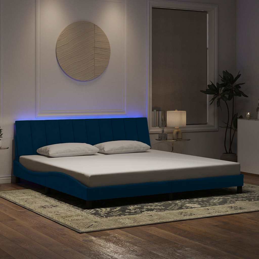 Cadre de lit avec LED sans matelas Hanko bleu 200x200 cm velours - XIOS