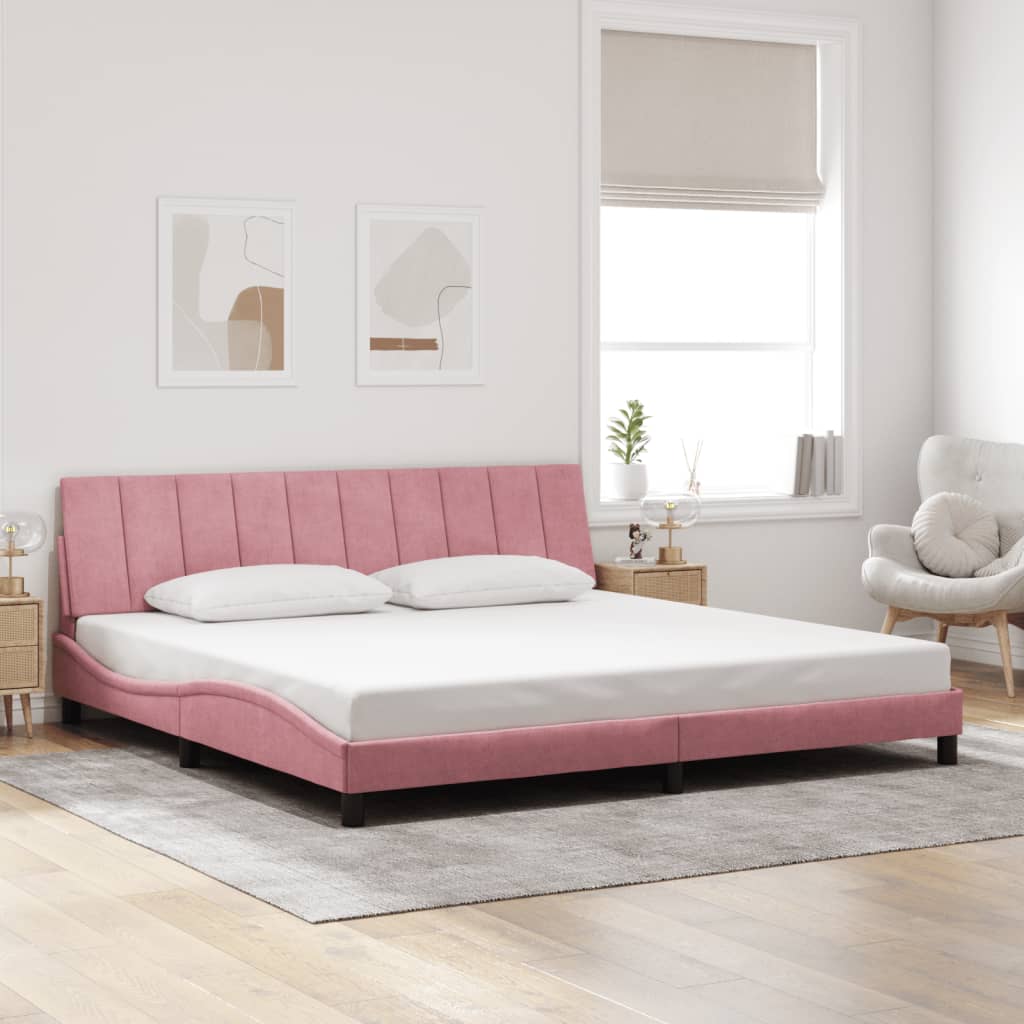 Cadre de lit avec LED sans matelas Hanko rose 200x200 cm velours - XIOS