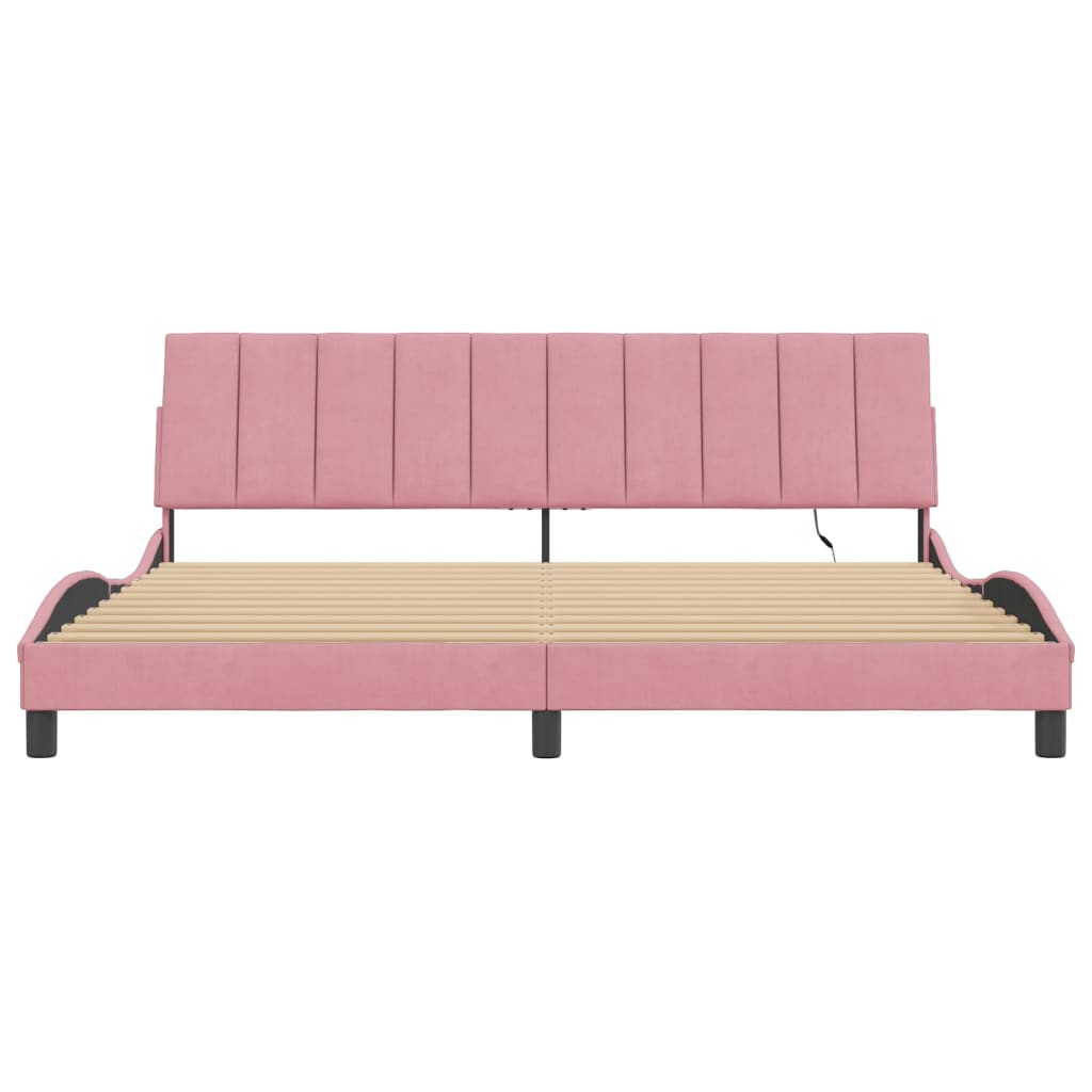Cadre de lit avec LED sans matelas Hanko rose 200x200 cm velours - XIOS