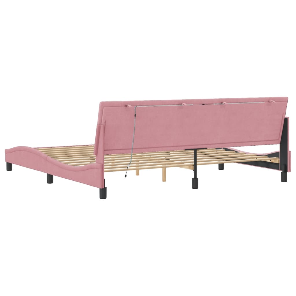 Cadre de lit avec LED sans matelas Hanko rose 200x200 cm velours - XIOS