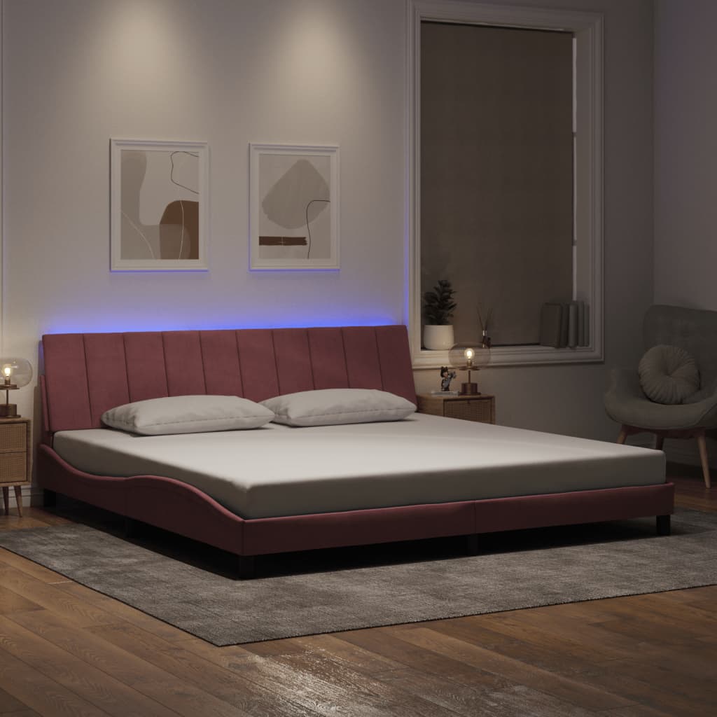 Cadre de lit avec LED sans matelas Hanko rose 200x200 cm velours - XIOS