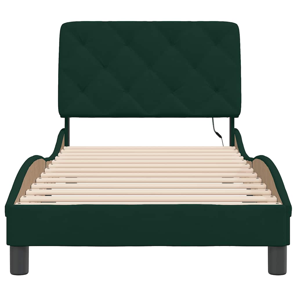Cadre de lit avec LED sans matelas vert foncé 80x200 cm velours