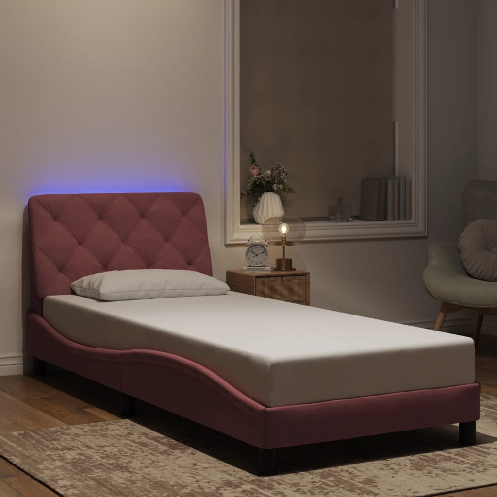 Cadre de lit avec LED sans matelas rose 80x200 cm velours - XIOS
