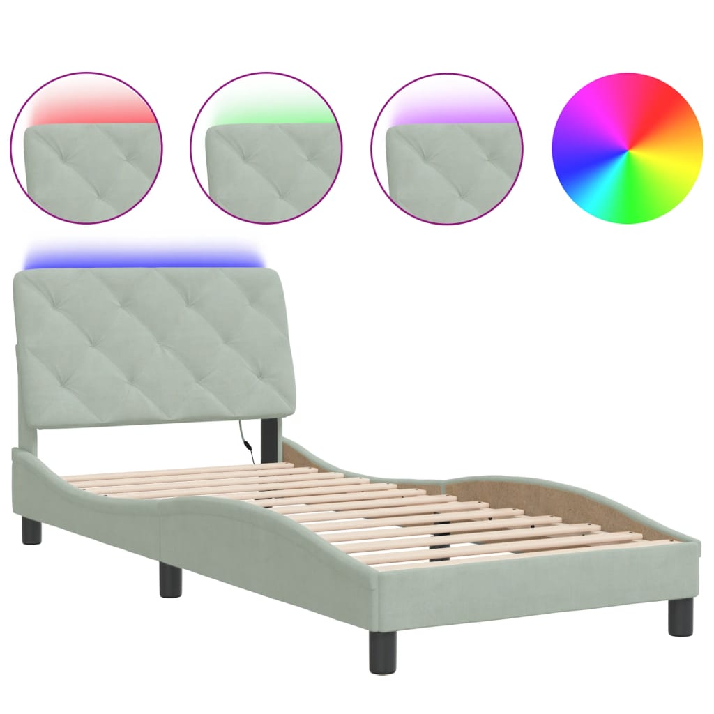 Cadre de lit avec LED sans matelas gris clair 90x190 cm velours - XIOS