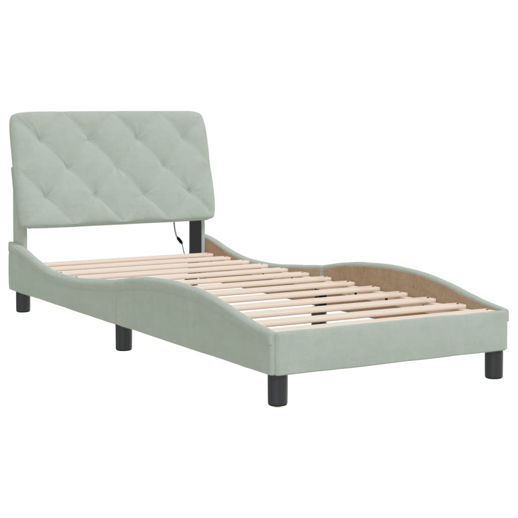 Cadre de lit avec LED sans matelas gris clair 90x190 cm velours - XIOS