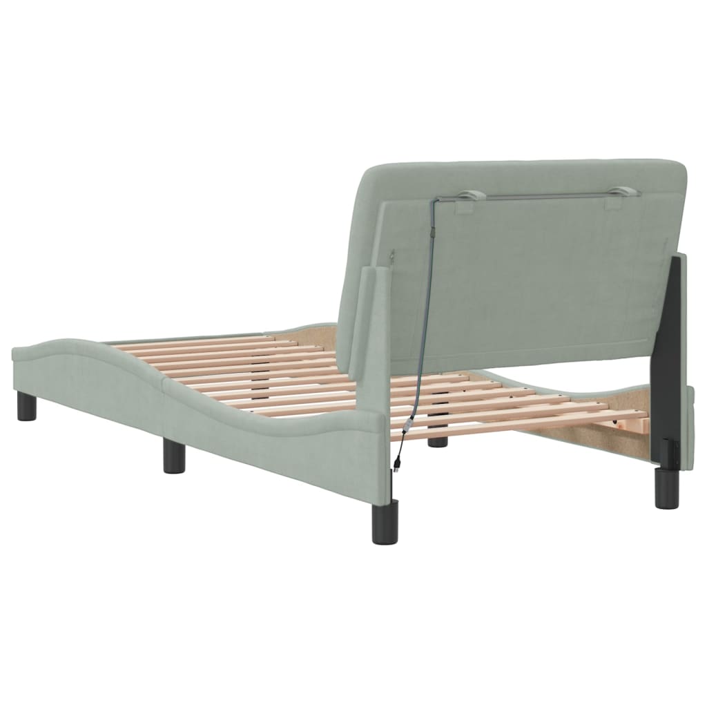 Cadre de lit avec LED sans matelas gris clair 90x190 cm velours - XIOS