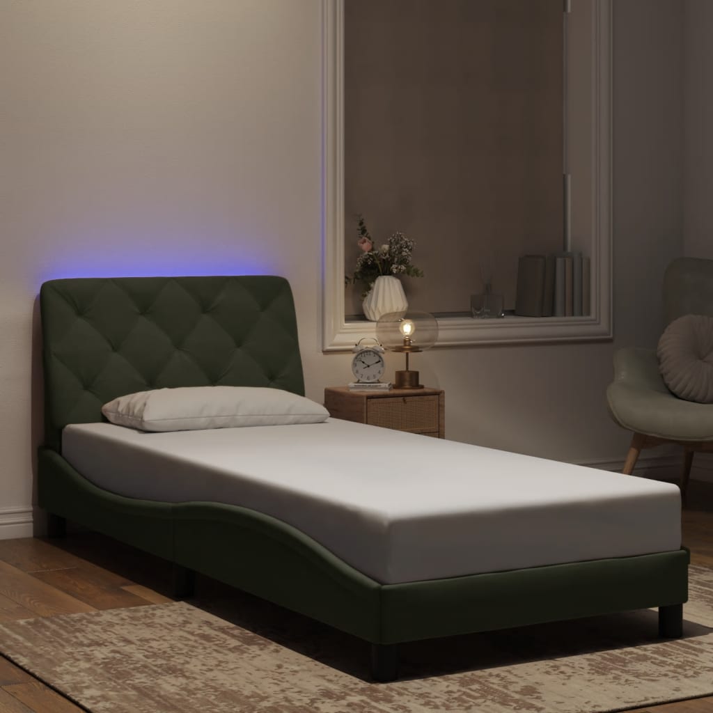 Cadre de lit avec LED sans matelas gris clair 90x190 cm velours - XIOS