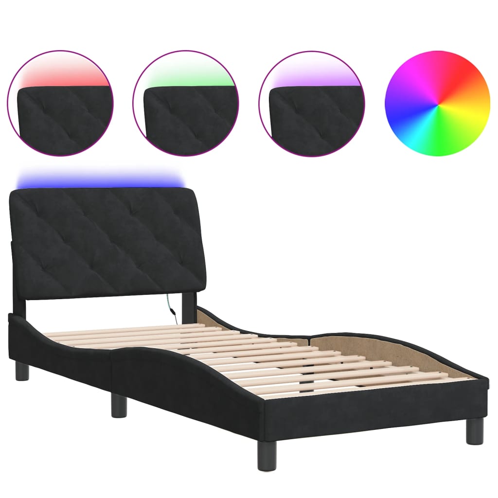 Cadre de lit avec LED sans matelas noir 90x190 cm velours - XIOS
