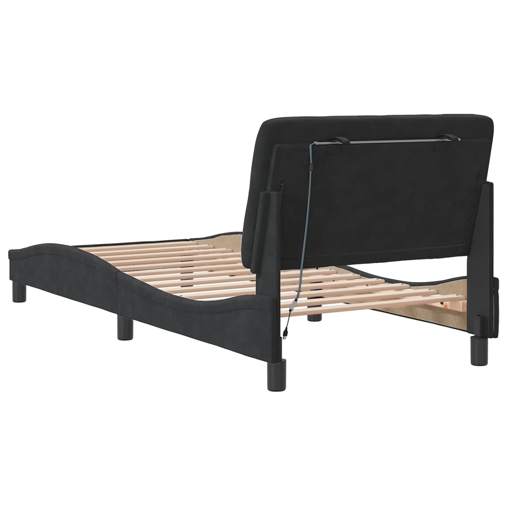 Cadre de lit avec LED sans matelas noir 90x190 cm velours - XIOS