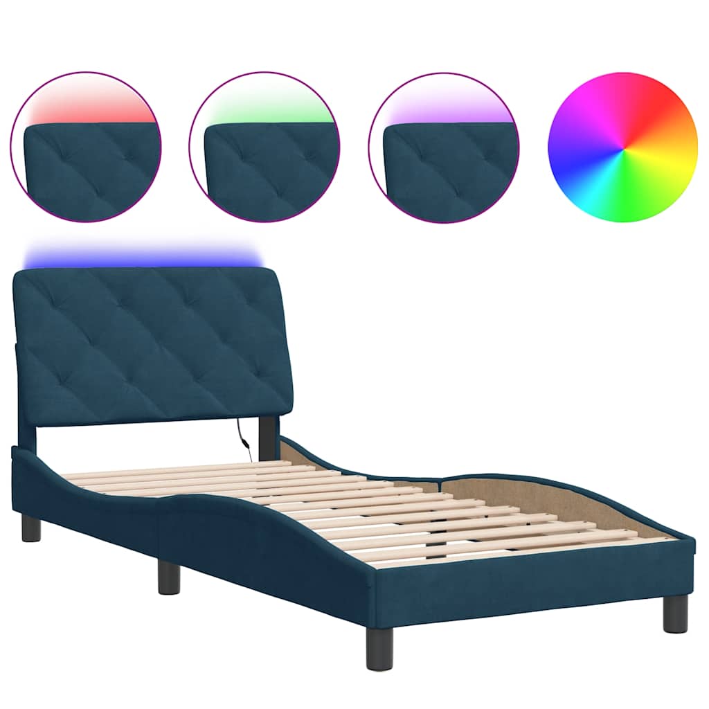 Cadre de lit avec LED sans matelas bleu 90x190 cm velours - XIOS