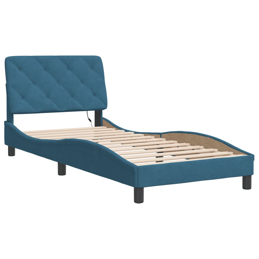 Cadre de lit avec LED sans matelas bleu 90x190 cm velours - XIOS