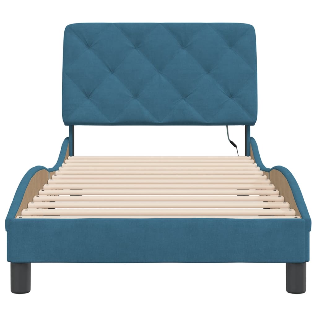 Cadre de lit avec LED sans matelas bleu 90x190 cm velours - XIOS
