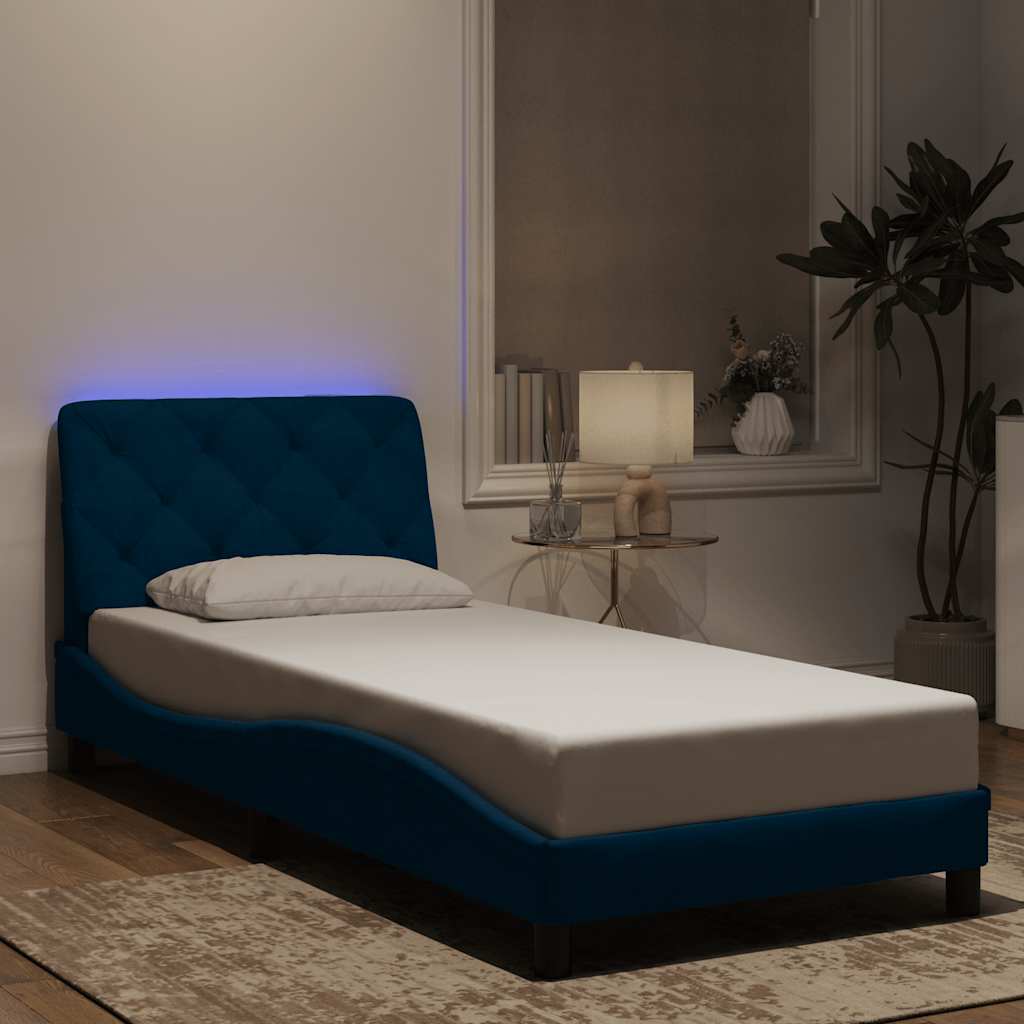 Cadre de lit avec LED sans matelas bleu 90x190 cm velours - XIOS
