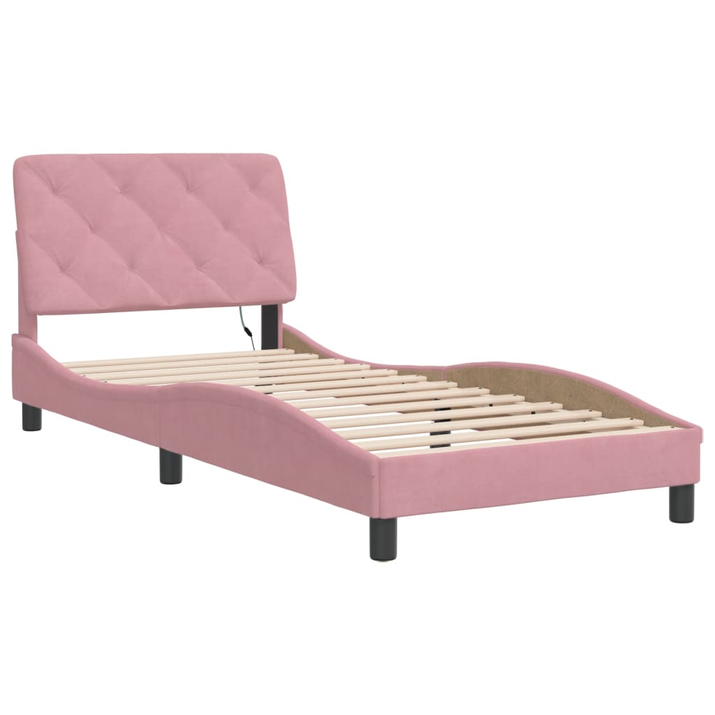 Cadre de lit avec LED sans matelas rose 90x190 cm velours - XIOS