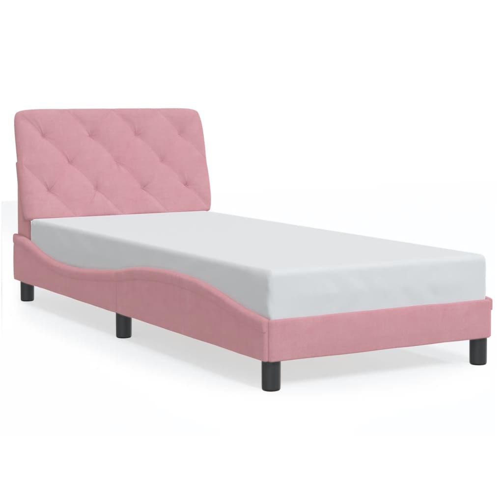 Cadre de lit avec LED sans matelas rose 90x190 cm velours - XIOS