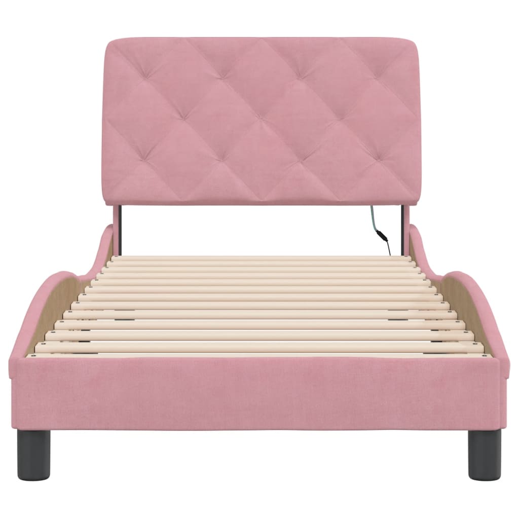 Cadre de lit avec LED sans matelas rose 90x190 cm velours - XIOS