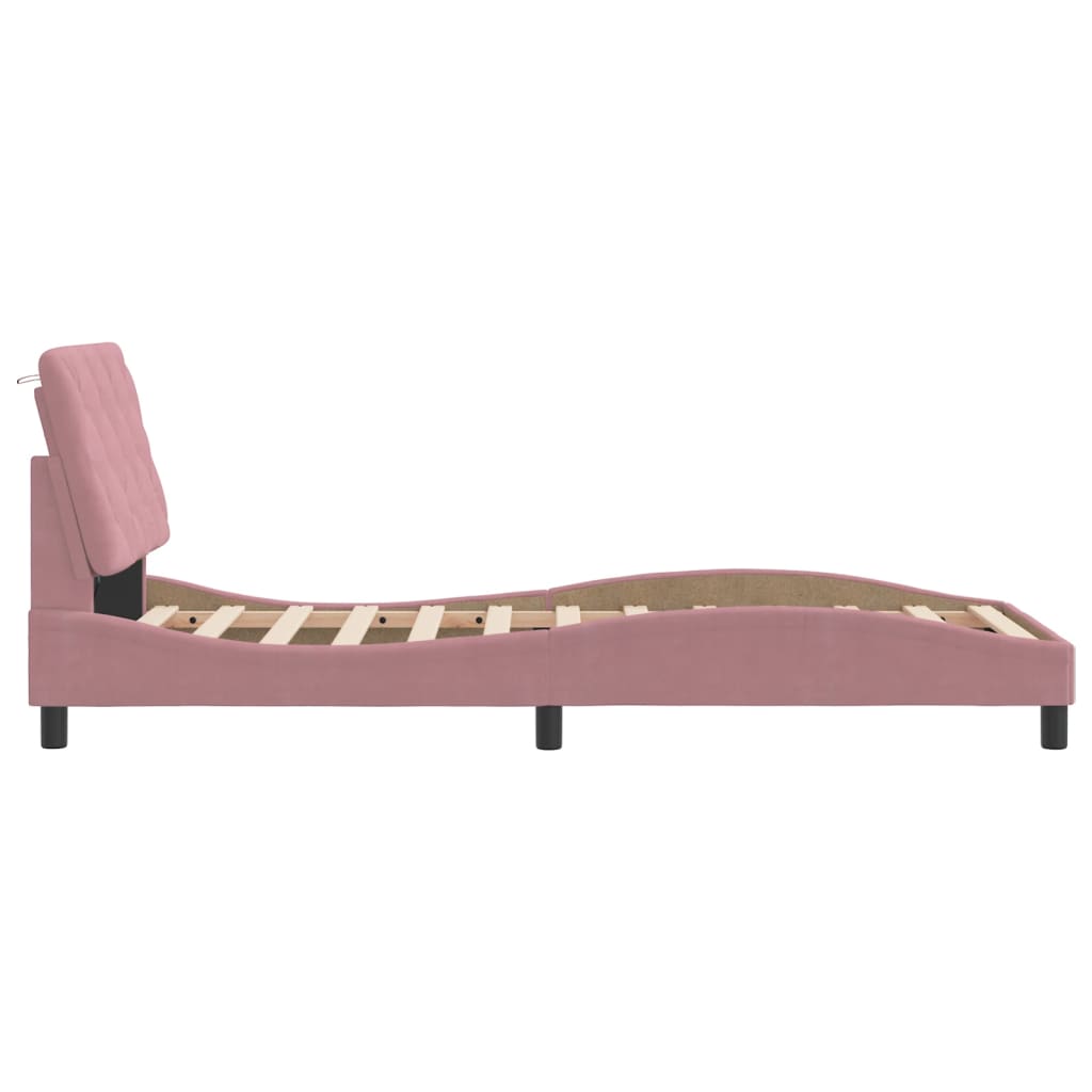 Cadre de lit avec LED sans matelas rose 90x190 cm velours - XIOS